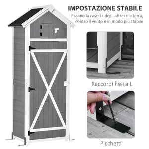 EasyComfort Casetta da Giardino Porta Attrezzi in Abete con Ripiano Rimovibile e Tavolo da Lavoro, 78x52.5x182 cm, Grigia