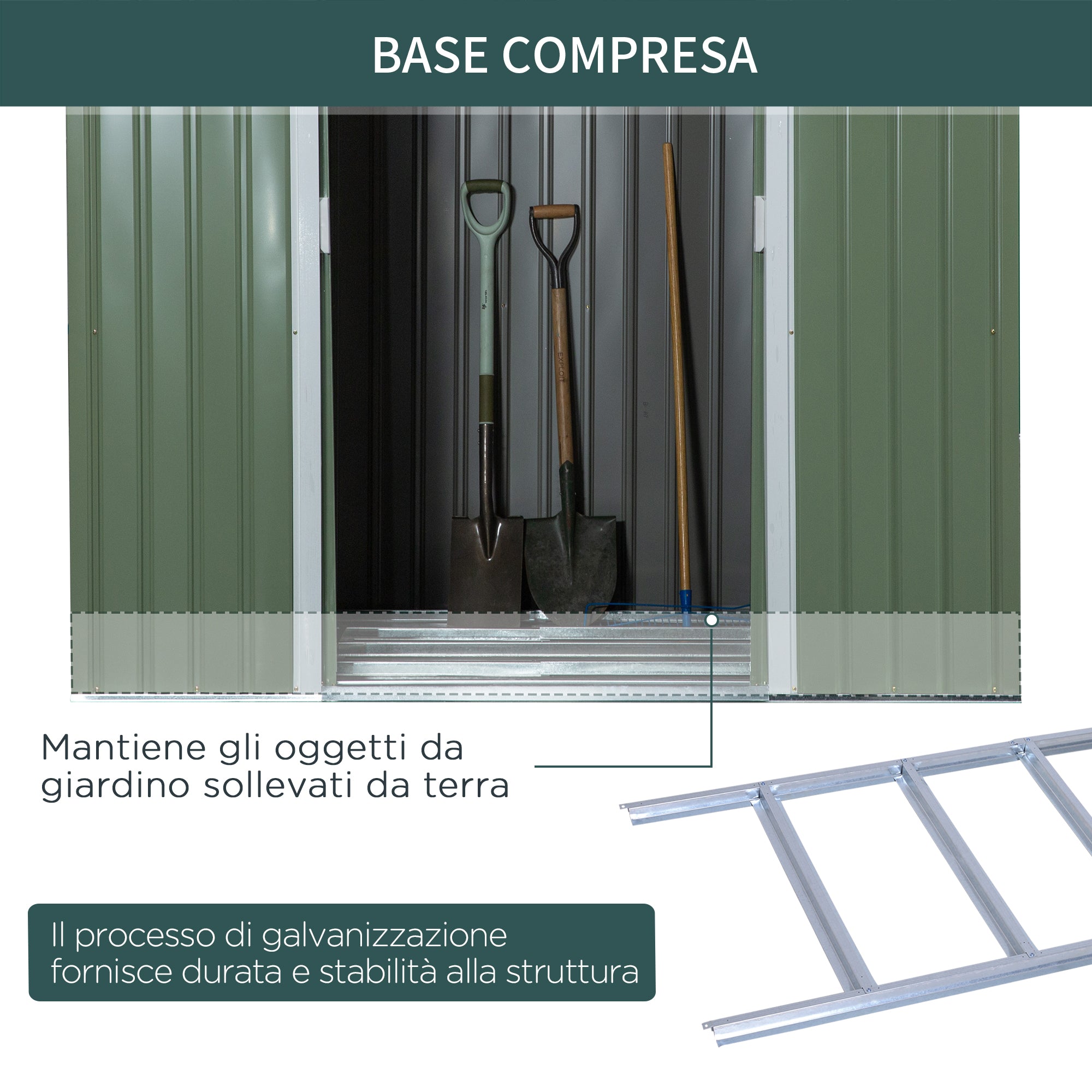 EASYCOMFORT  Casetta da Giardino in Acciaio con Doppia Porta Scorrevole e Prese d'Aria, 213x130x173 cm, Verde