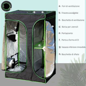 Serra Idroponica in Tessuto Riflettente con Prese d'Aria 90x60x135 cm Nera e Verde