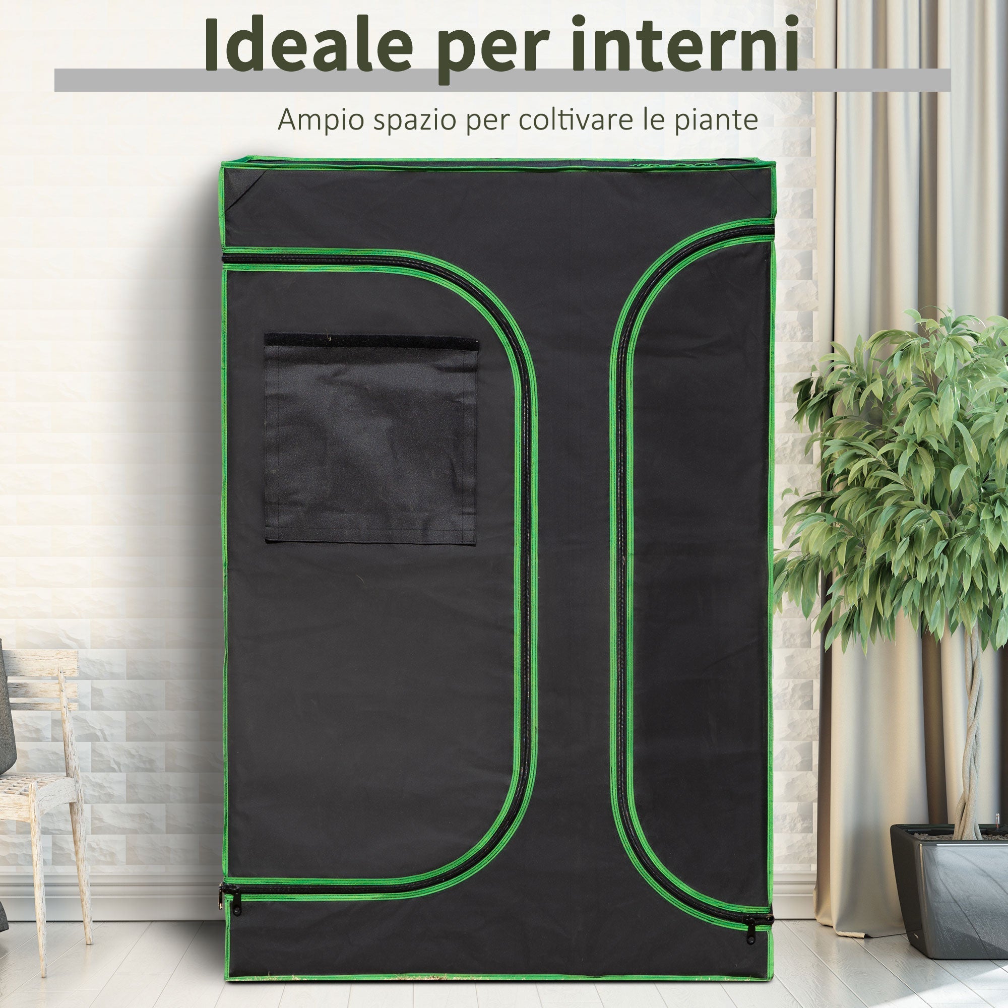 Serra Idroponica in Tessuto Riflettente con Prese d'Aria 90x60x135 cm Nera e Verde