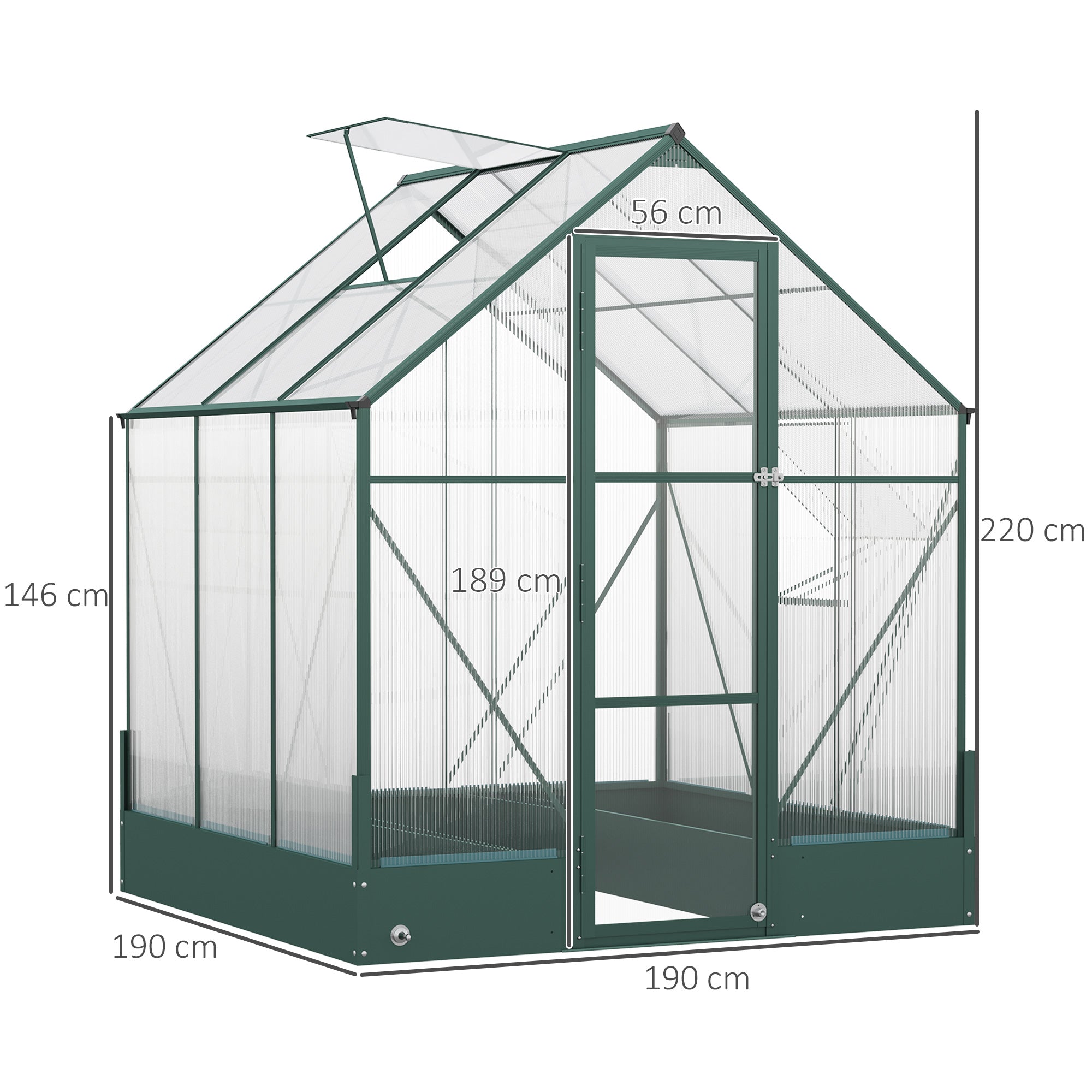 EasyComfort Serra da Giardino in Policarbonato e Alluminio con Finestre e Base Inclusa, 190x190x220 cm