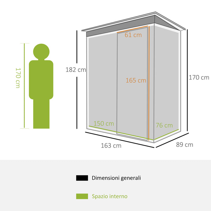 Easycomfort Casetta da Giardino Porta Utensili in Lamiera di Acciaio, Capanno da Giardino in Acciaio con Porte Scorrevoli, 163x89x182cm, Nero