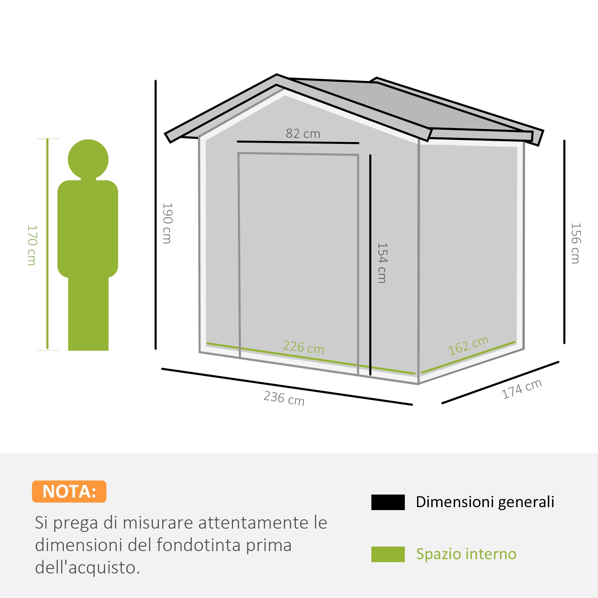 Casetta Box da Giardino in Lamiera per Deposito Attrezzi 236x174x190 cm  Grigio