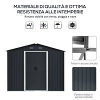 EASYCOMFORT  Casetta da Giardino Porta Utensili in Lamiera di Acciaio, Capanno da Giardino in Acciaio con Porte Scorrevoli, 236x174x190cm, Grigio