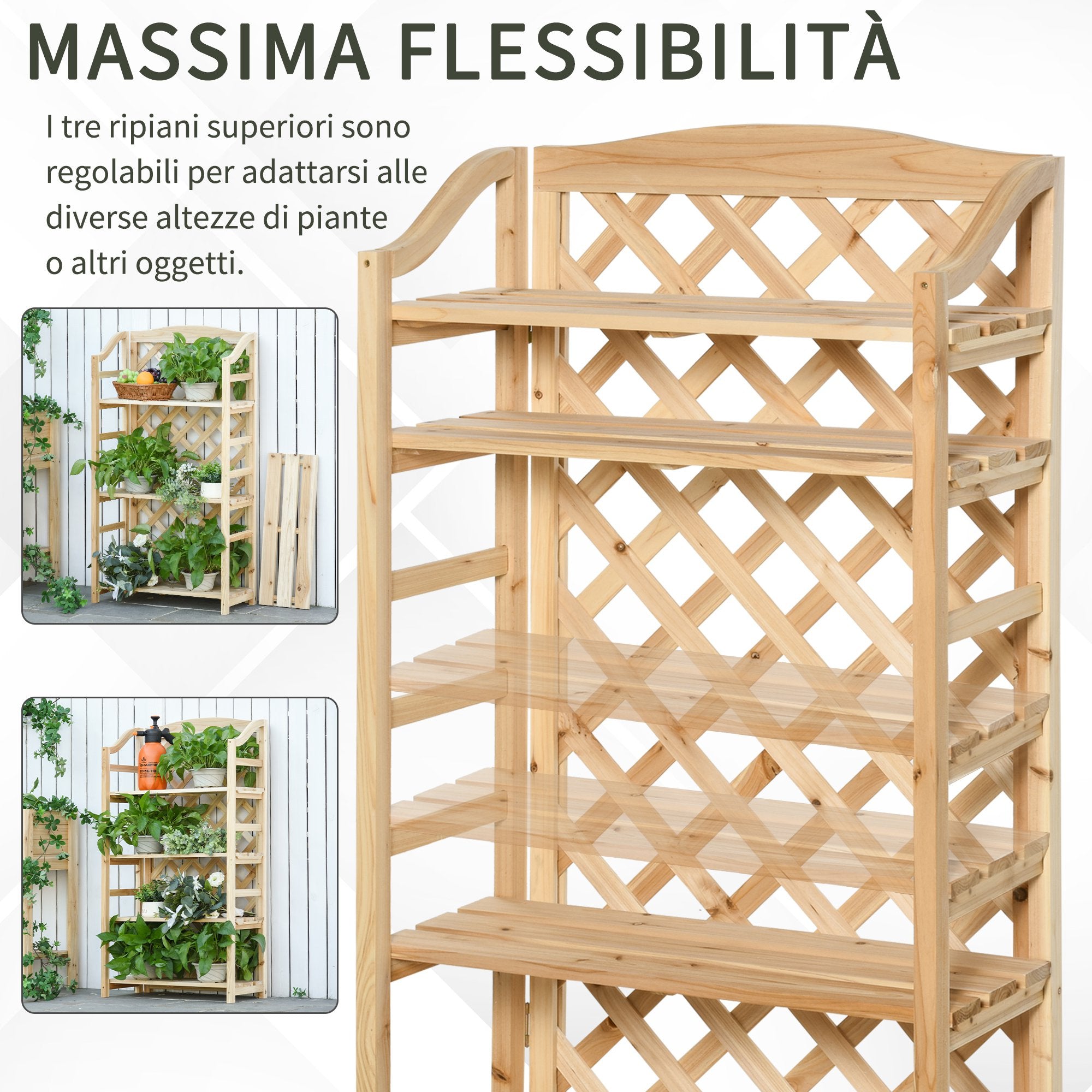 EasyComfort Scaffale Porta Piante da Esterno, Fioriera da Balcone Pieghevole con 4 Mensole Regolabili, Arredamento da Giardino e Casa in Legno, 67x33x123cm