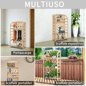 EasyComfort Scaffale Porta Piante da Esterno, Fioriera da Balcone Pieghevole con 4 Mensole Regolabili, Arredamento da Giardino e Casa in Legno, 67x33x123cm