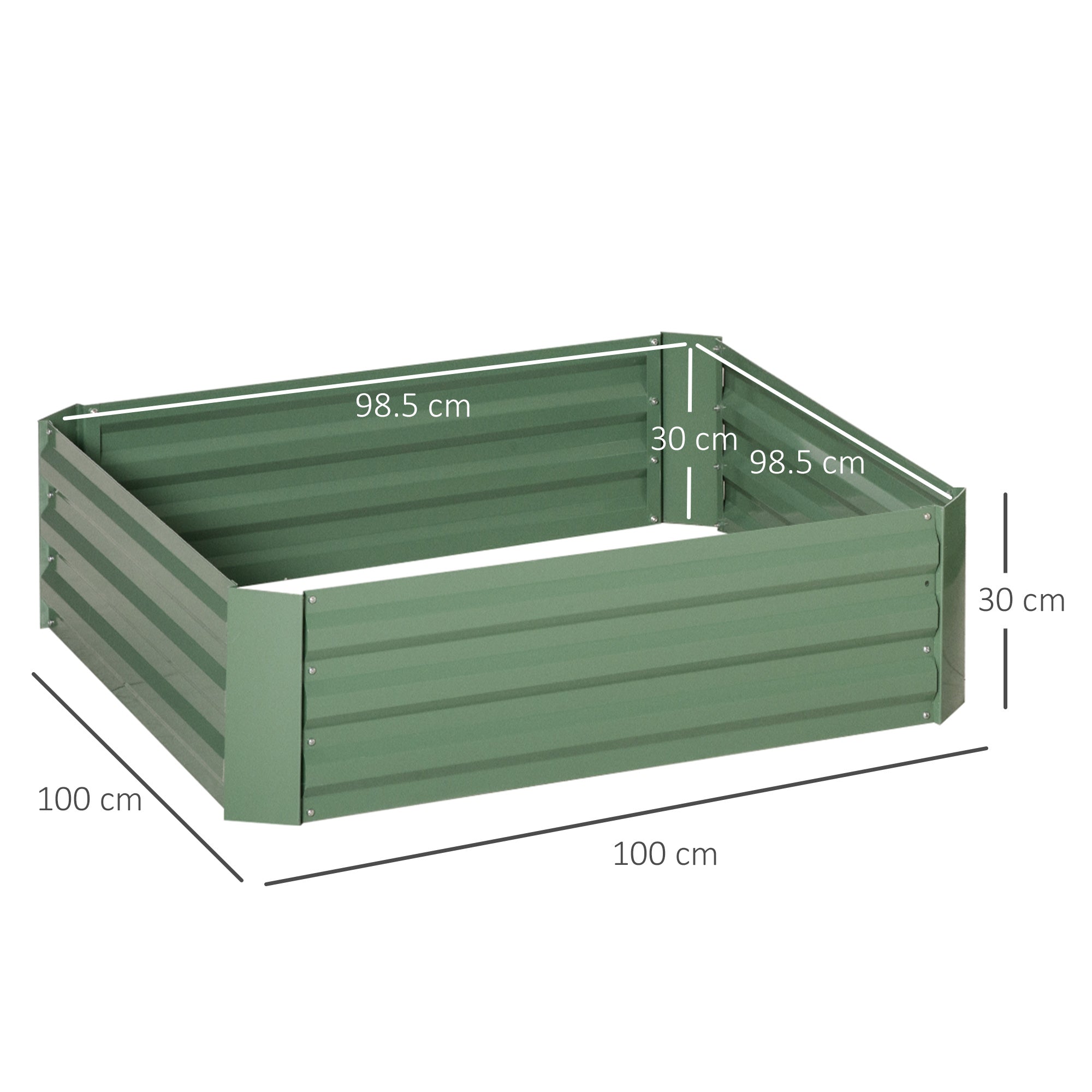 Set 2 Letti per Orto Rialzati 100x100x30 cm in Acciaio Zincato Verde