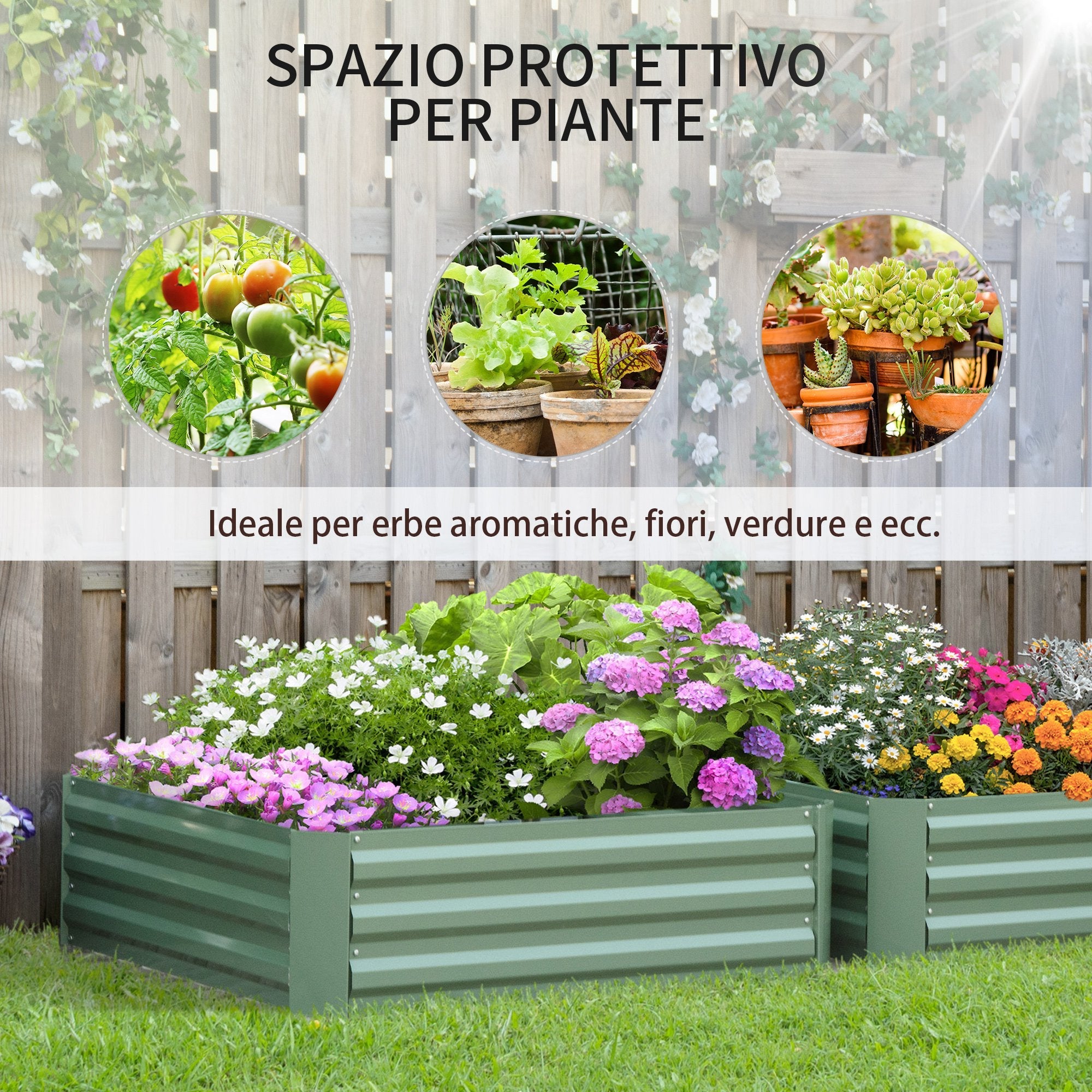 Set 2 Letti per Orto Rialzati 100x100x30 cm in Acciaio Zincato Verde