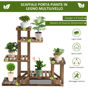 Scaffale Portavasi 6 Livelli 98x28x96,5 cm in Legno di Abete