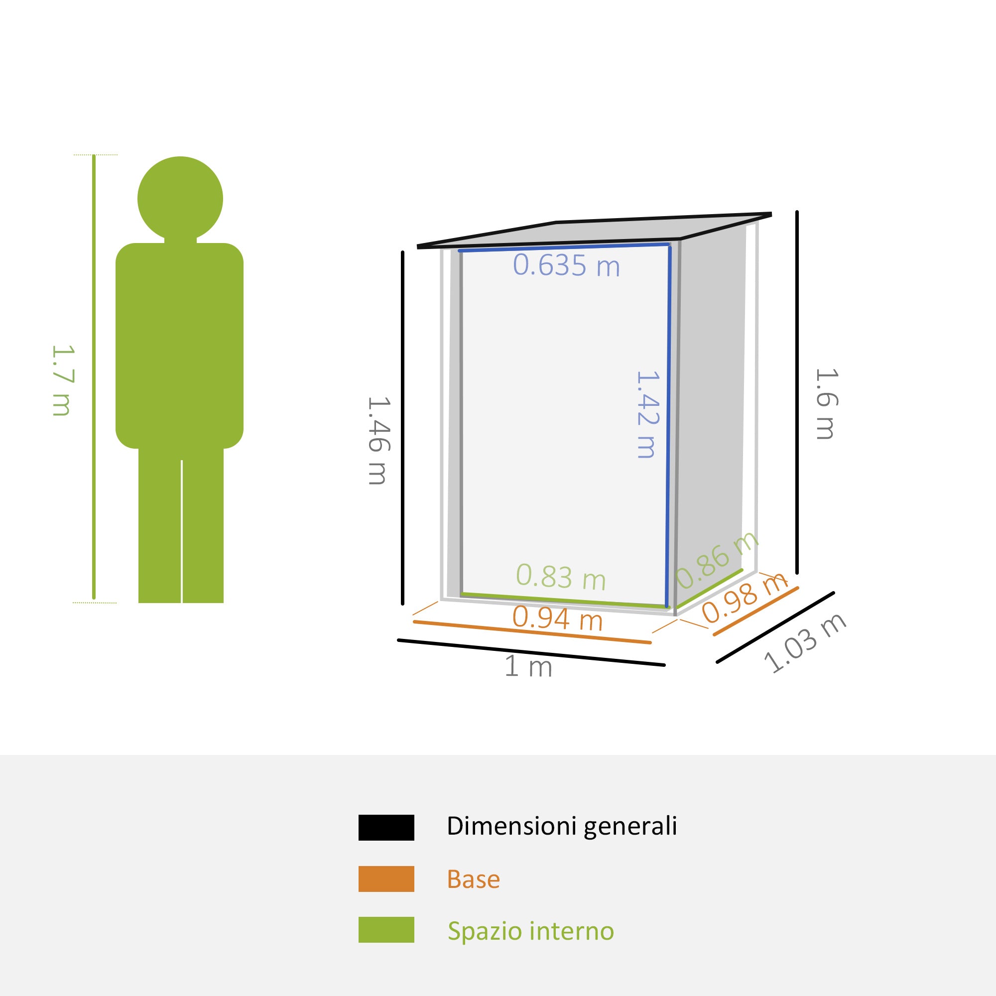 Casetta Box da Giardino Porta Utensili 100x103x160 cm in Lamiera di Acciaio Grigio