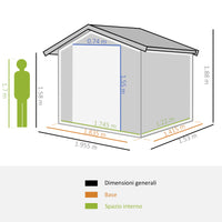 EasyComfort Capanno da Giardino 2x1.5x1.9m in Acciaio Zincato, Doppia Porta Scorrevole e 4 Prese d'aria