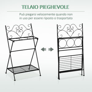 EasyComfort Portapiante in Metallo Pieghevole con 3 Vasi e Ripiano Inferiore per Casa e Giardino, 47x37x78.5cm, Nero