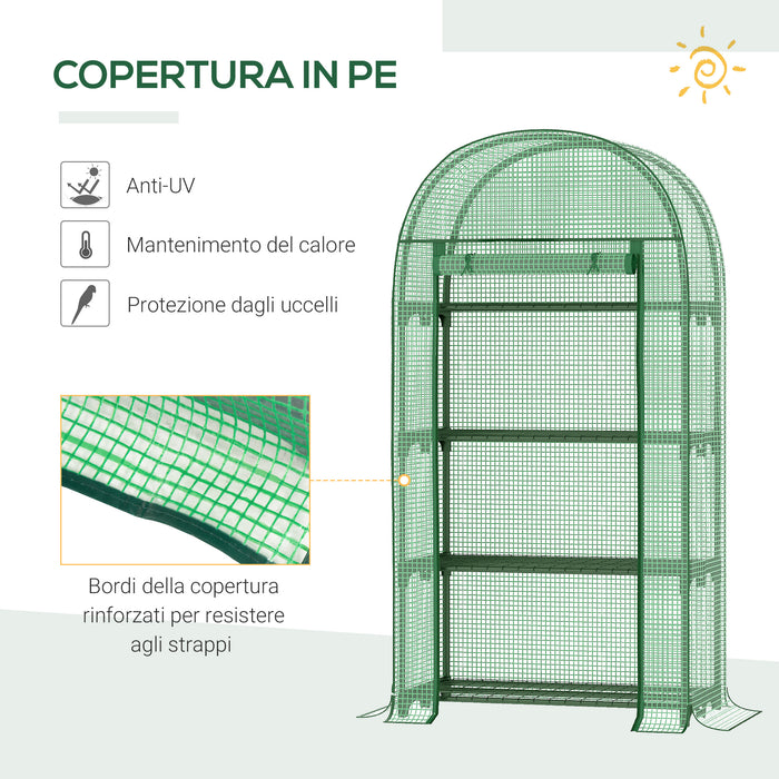 EasyComfort Serra da Giardino con Ripiani in Metallo, Copertura in PE e Porta Avvolgibile 80x49x160cm, Verde