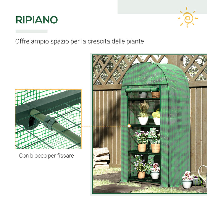 EasyComfort Serra da Giardino con Ripiani in Metallo, Copertura in PE e Porta Avvolgibile 80x49x160cm, Verde