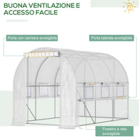 EasyComfort Serra per Orto 3x2x2m in Acciaio e Copertura PE, Porte con Zip e Finestre a Rete, Bianca