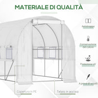 EasyComfort Serra per Orto 3x2x2m in Acciaio e Copertura PE, Porte con Zip e Finestre a Rete, Bianca