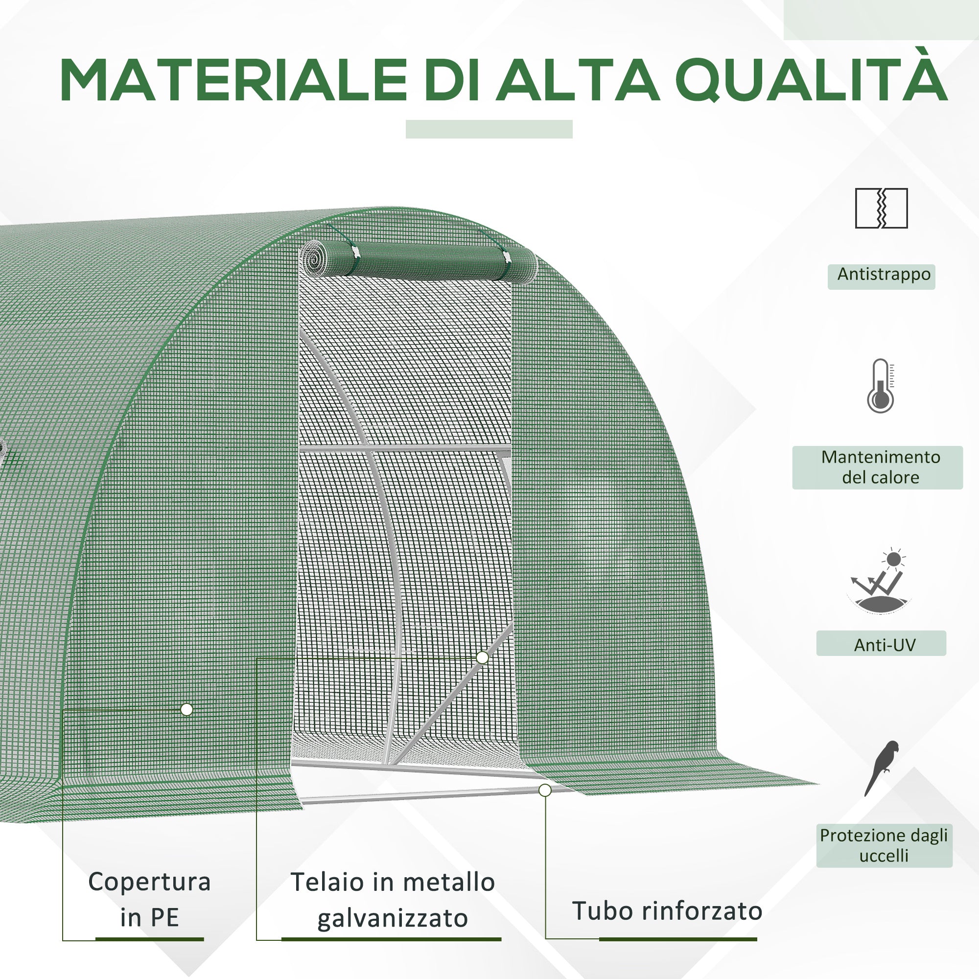 EasyComfort Serra a Tunnel da Esterno 4.5x3x2m con Copertura in PE, Porta con Cerniera e 6 Finestre, Verde