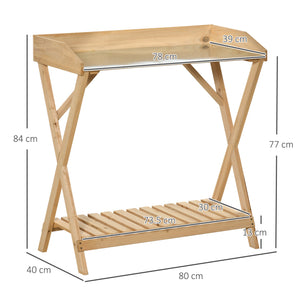 EasyComfort Tavolo da Giardinaggio in Legno con Piano in Metallo Antiruggine e Ripiano Portaoggetti, 80x40x84cm