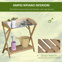 EasyComfort Tavolo da Giardinaggio in Legno con Piano in Metallo Antiruggine e Ripiano Portaoggetti, 80x40x84cm