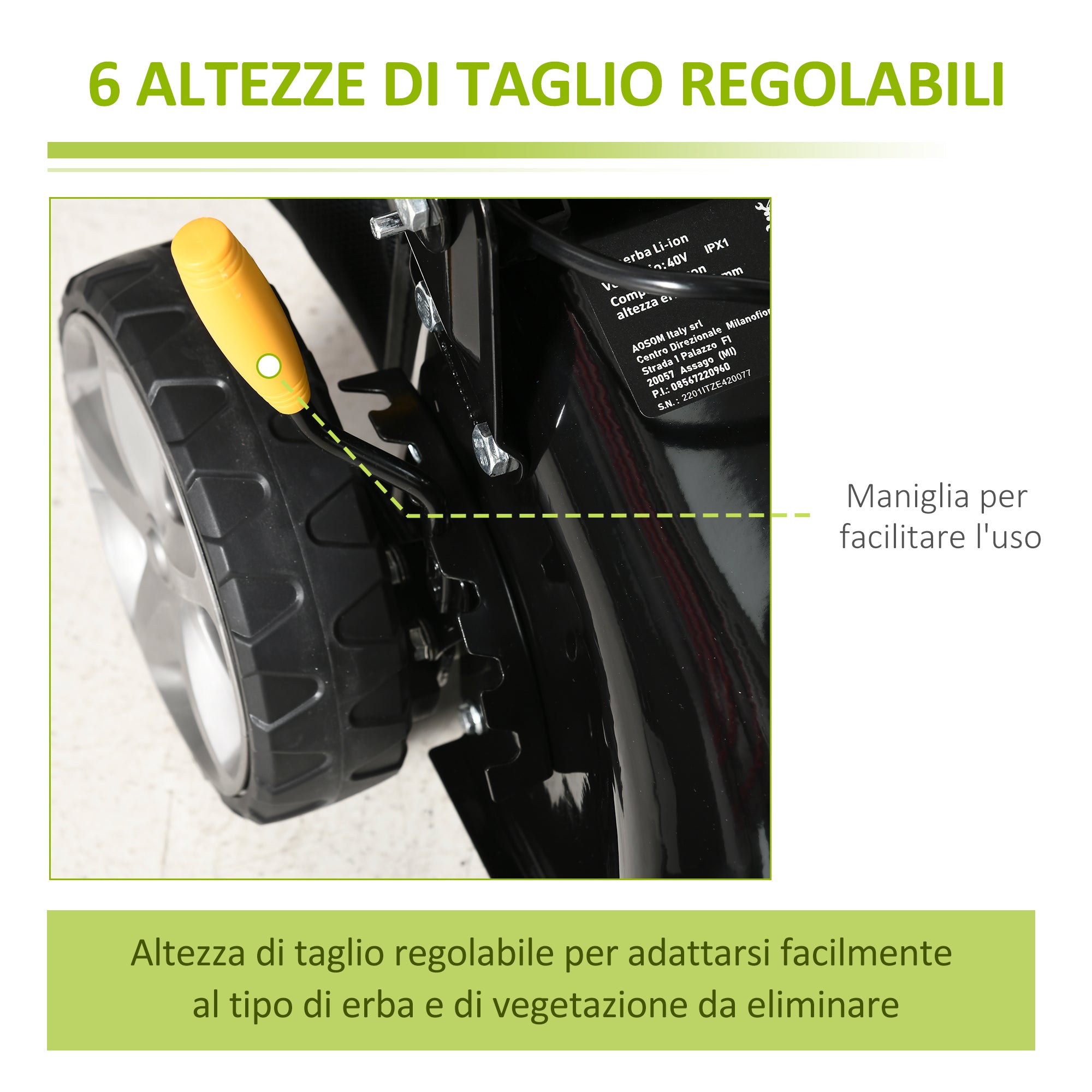 EasyComfort Tagliaerba a Batteria 40V, Motore 800W, Lama da 42cm con 6 Altezze di Taglio 25-75mm e Sacco di Raccolta 45L