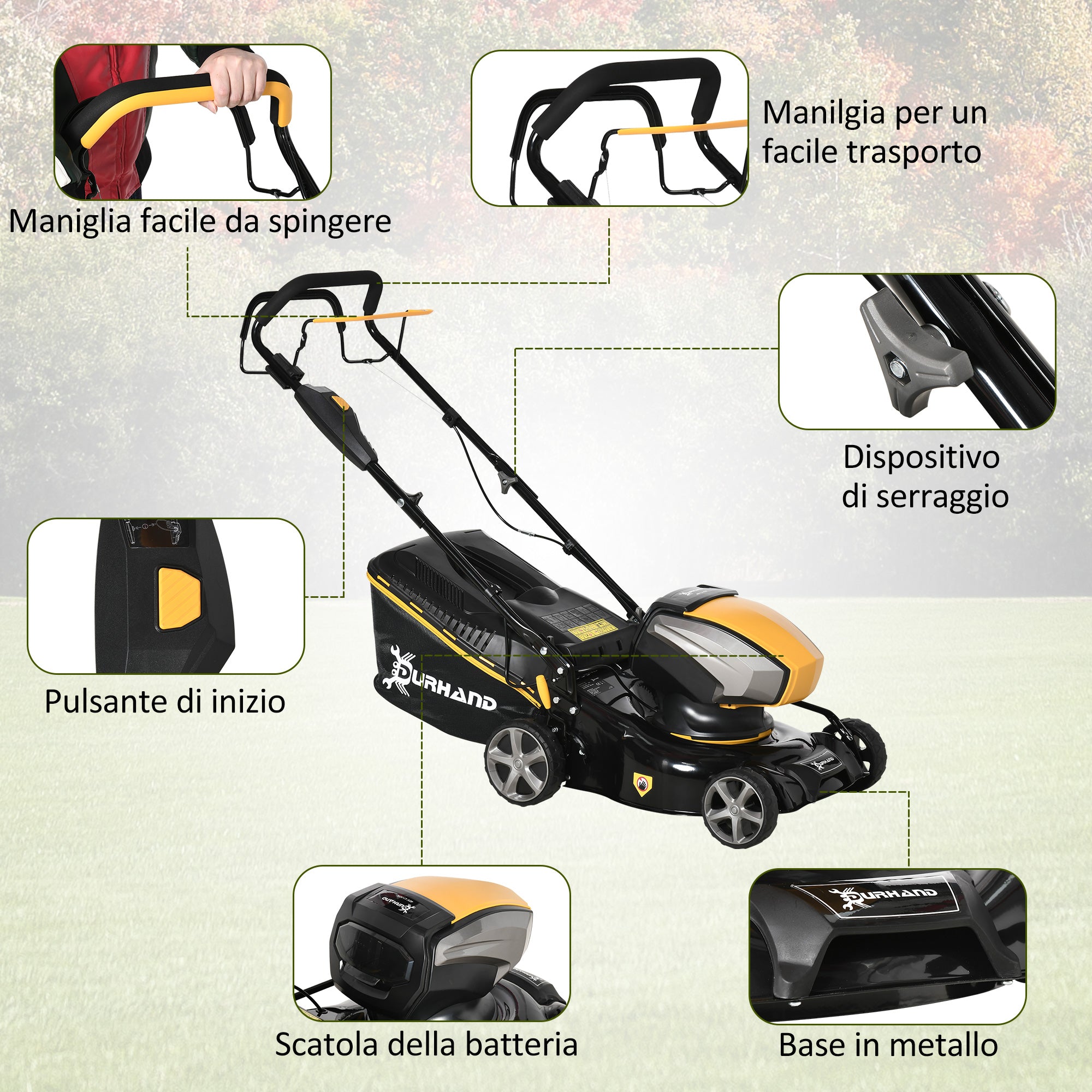 EasyComfort Tagliaerba a Batteria 40V, Motore 800W, Lama da 42cm con 6 Altezze di Taglio 25-75mm e Sacco di Raccolta 45L