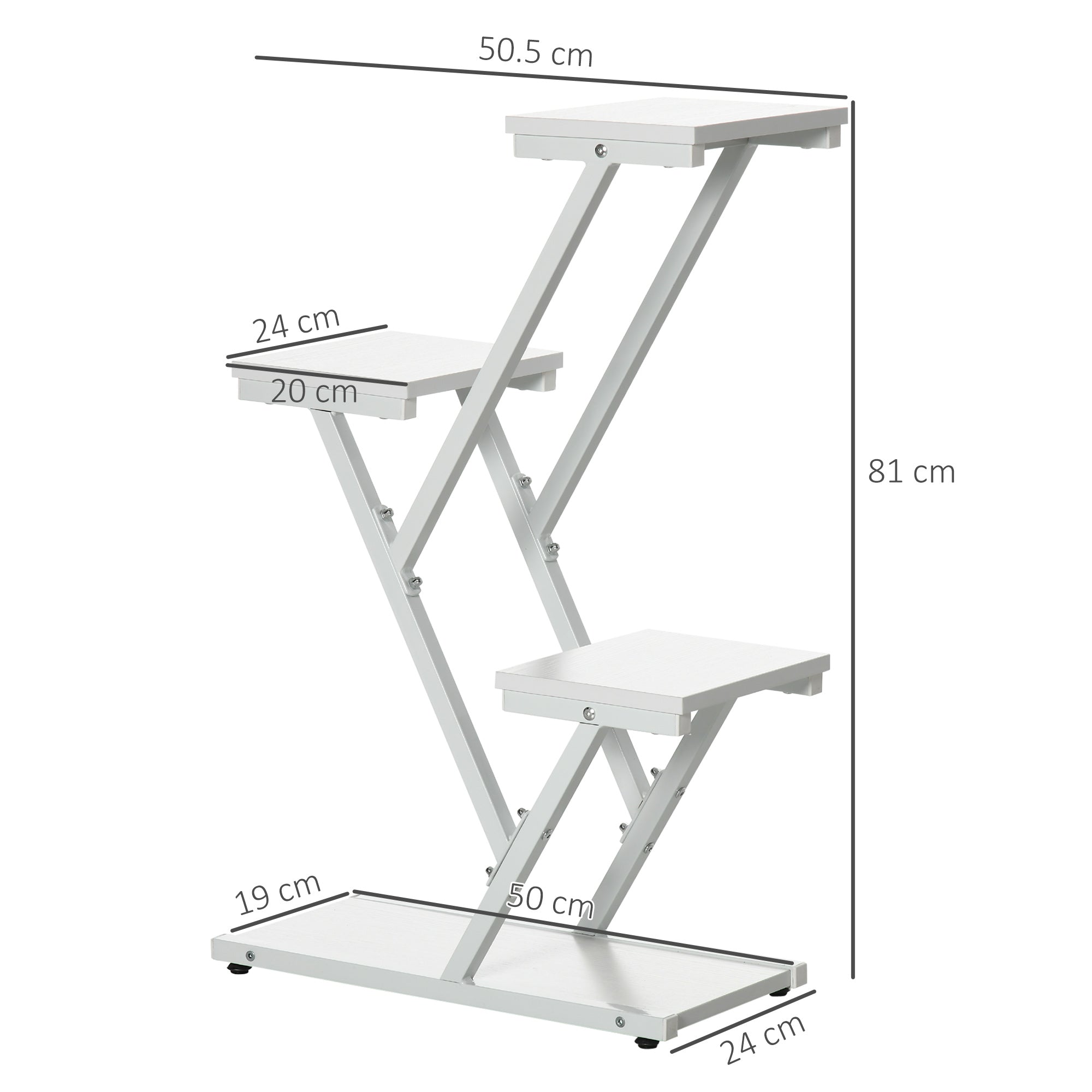 EasyComfort Scaletta Portavasi a 4 Livelli per Interni ed Esterni in MDF e Acciaio, 50.5x24x81 cm, Bianco