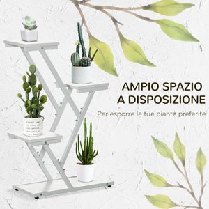 EasyComfort Scaletta Portavasi a 4 Livelli per Interni ed Esterni in MDF e Acciaio, 50.5x24x81 cm, Bianco