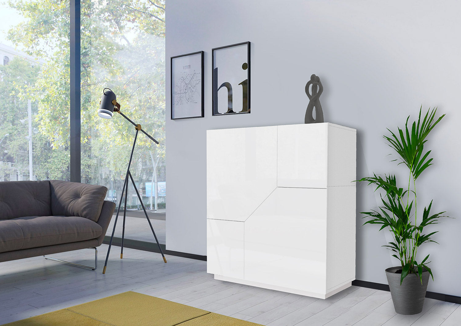 Credenza Alta 100x43x106 cm Alien Bianco Lucido