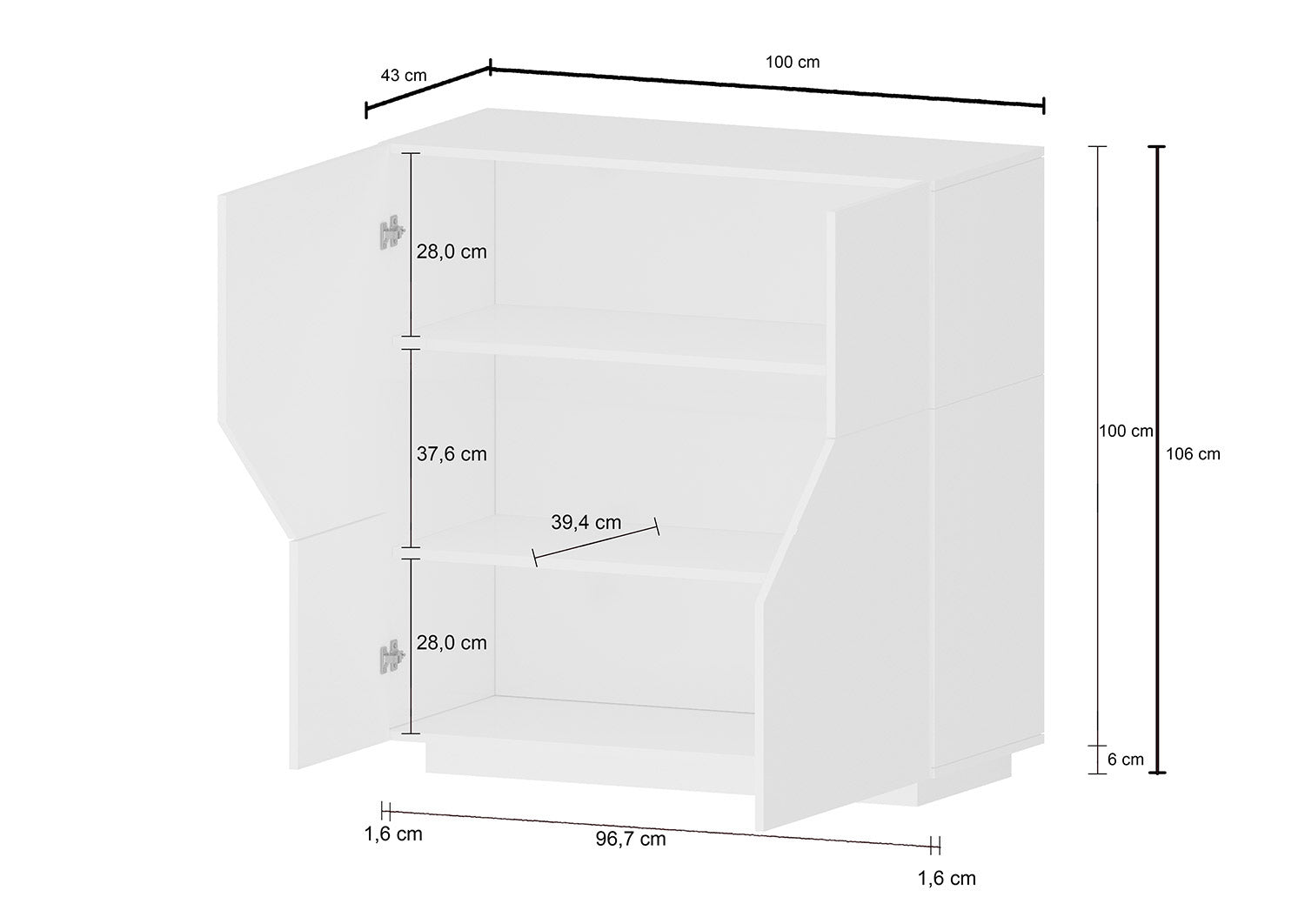 Credenza Alta 100x43x106 cm Alien Bianco Lucido