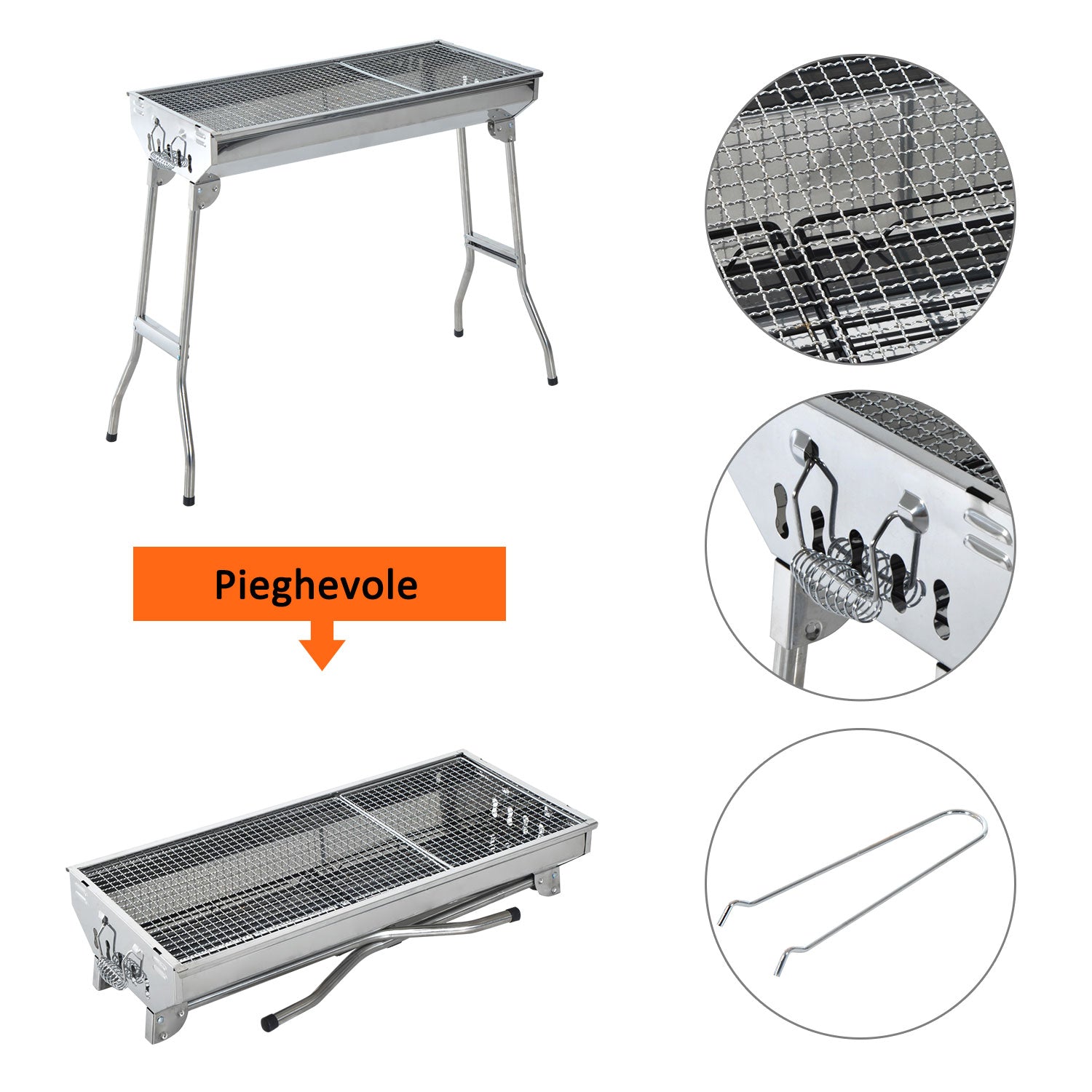 Easycomfort Griglia BBQ a Carbonella, Barbecue Portatile e Pieghevole in Acciaio Inox 73×33×71cm