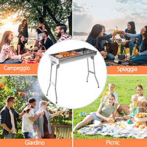 Easycomfort Griglia BBQ a Carbonella, Barbecue Portatile e Pieghevole in Acciaio Inox 73×33×71cm