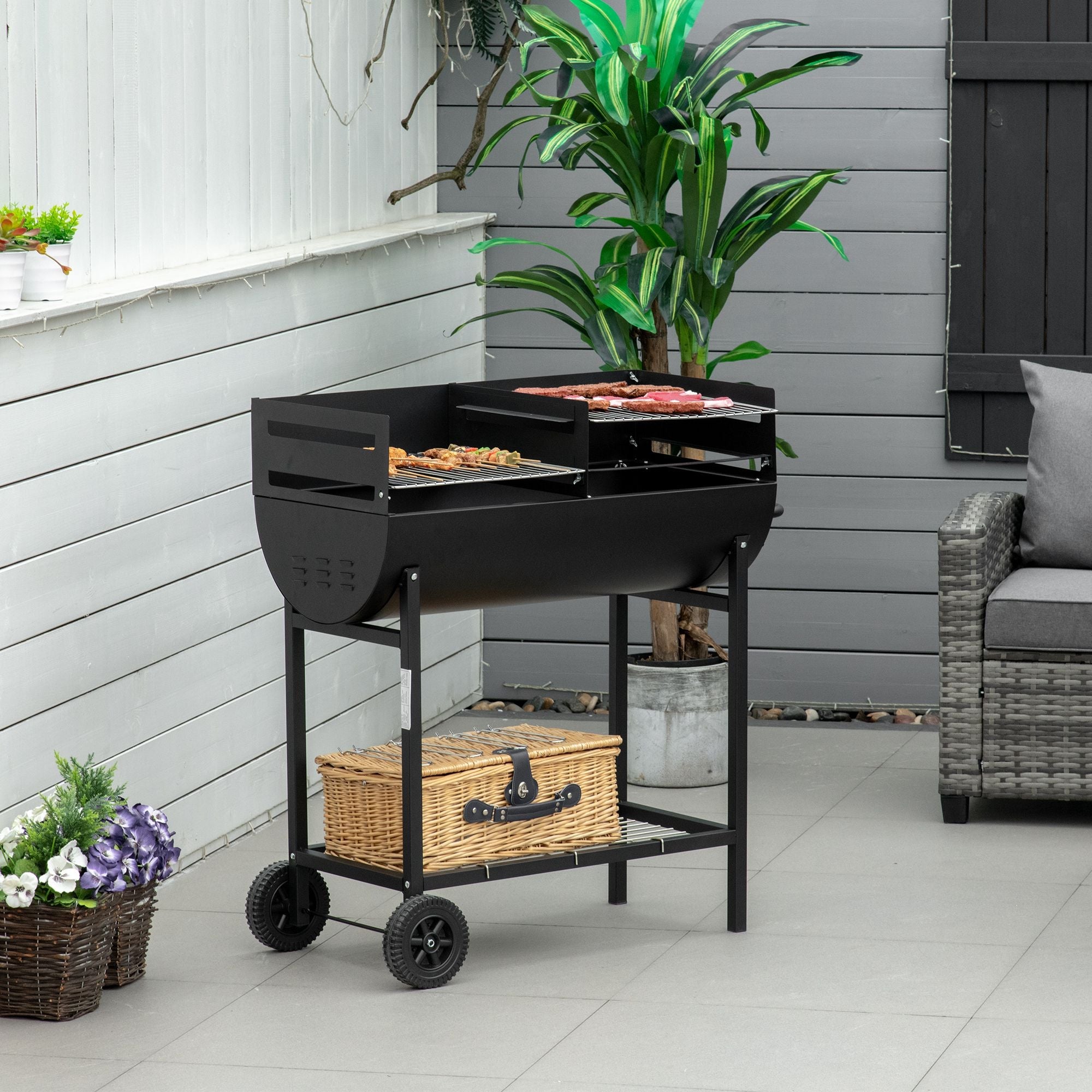 Barbecue a Carbone Carbonella in Acciaio 90x45x96 cm  Rush Nero