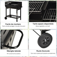 Barbecue a Carbone Carbonella in Acciaio 90x45x96 cm  Rush Nero