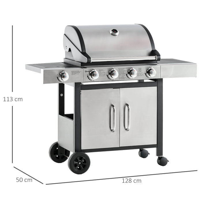 EasyComfort Barbecue Gas con Coperchio e 5 Bruciatori da 15.2kW e 4 Ruote, 128x56x113cm