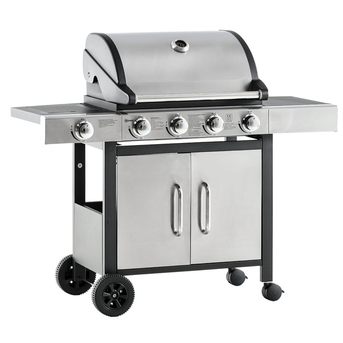 EasyComfort Barbecue Gas con Coperchio e 5 Bruciatori da 15.2kW e 4 Ruote, 128x56x113cm