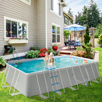 EasyComfort Piscina Fuori Terra in Acciaio e PVC Rinforzato con Filtro, 580x310x122cm, Grigio Chiaro