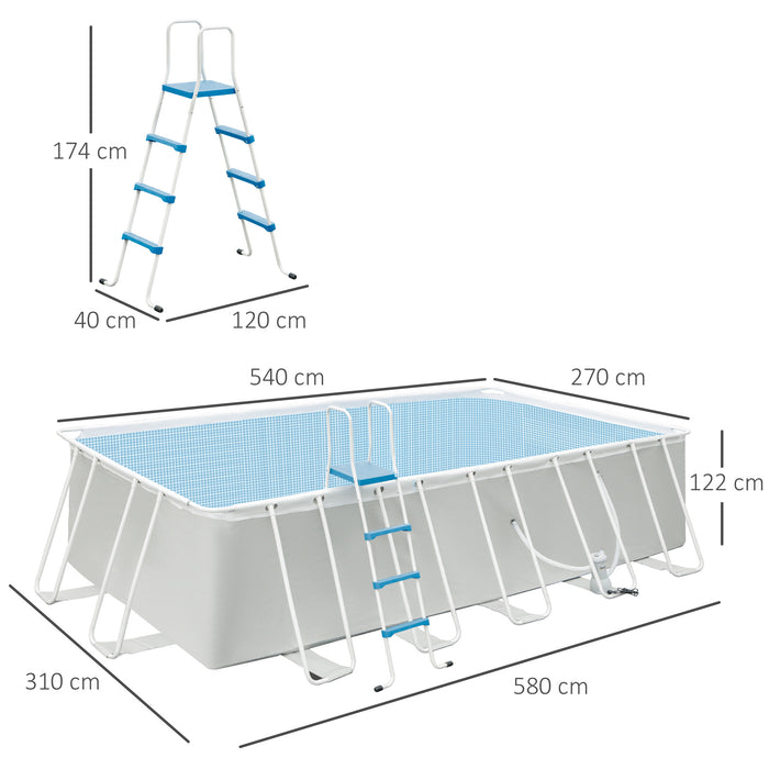 EasyComfort Piscina Fuori Terra in Acciaio e PVC Rinforzato con Filtro, 580x310x122cm, Grigio Chiaro