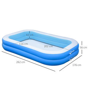 EasyComfort Piscina Gonfiabile Rettangolare da Esterni per 1-2 Adulti in PVC Resistente, 2 Camere d'Aria e Valvola di Scarico, 262x176x56cm, Blu