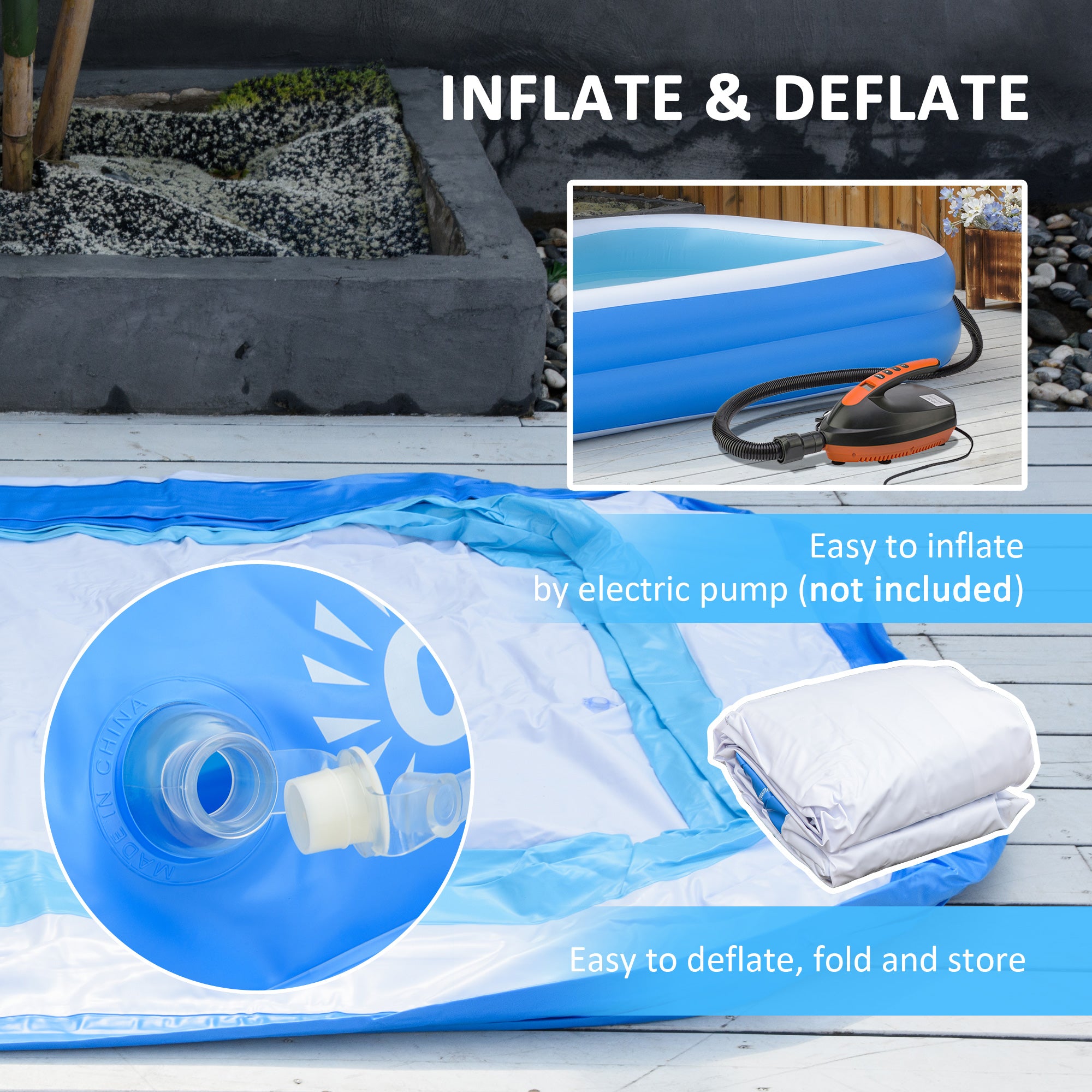 EasyComfort Piscina Gonfiabile Rettangolare da Esterni per 1-2 Adulti in PVC Resistente, 2 Camere d'Aria e Valvola di Scarico, 262x176x56cm, Blu