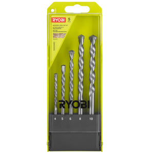 Rak05Md-Set 5 Pezzi Punte Muro 4/5/6/8/10Mm Per Lavori Con Trapani A Percussione-Ryobi