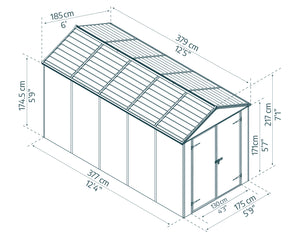 Casetta Da Giardino in Policarbonato Ultra Resistente Rubicon  378X185X217 cm Grigio Scuro