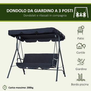 Easycomfort Dondolo da Giardino 3 Posti con Tetto Parasole Regolabile e Struttura in Acciaio, 172x110x153cm, Nero