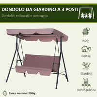 Easycomfort Dondolo da Giardino 3 Posti con Tetto Parasole e Struttura in Acciaio, 172x110x153cm, Marrone