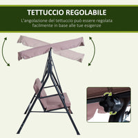 Easycomfort Dondolo da Giardino 3 Posti con Tetto Parasole e Struttura in Acciaio, 172x110x153cm, Marrone