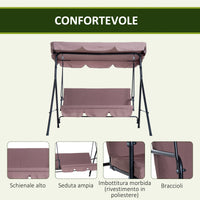 Easycomfort Dondolo da Giardino 3 Posti con Tetto Parasole e Struttura in Acciaio, 172x110x153cm, Marrone