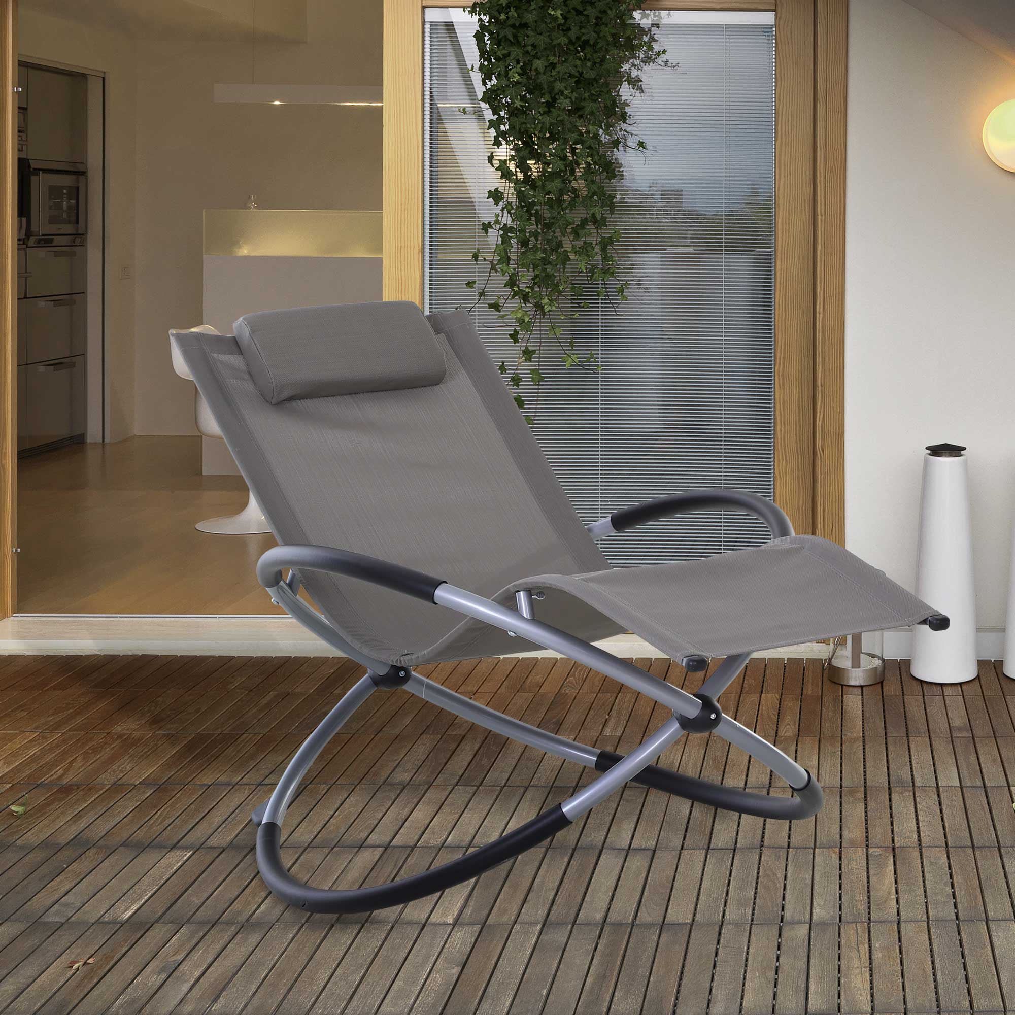 EasyComfort Sedia a Dondolo Design Moderno per Interni ed Esterni Texteline 154x80x84cm Grigio