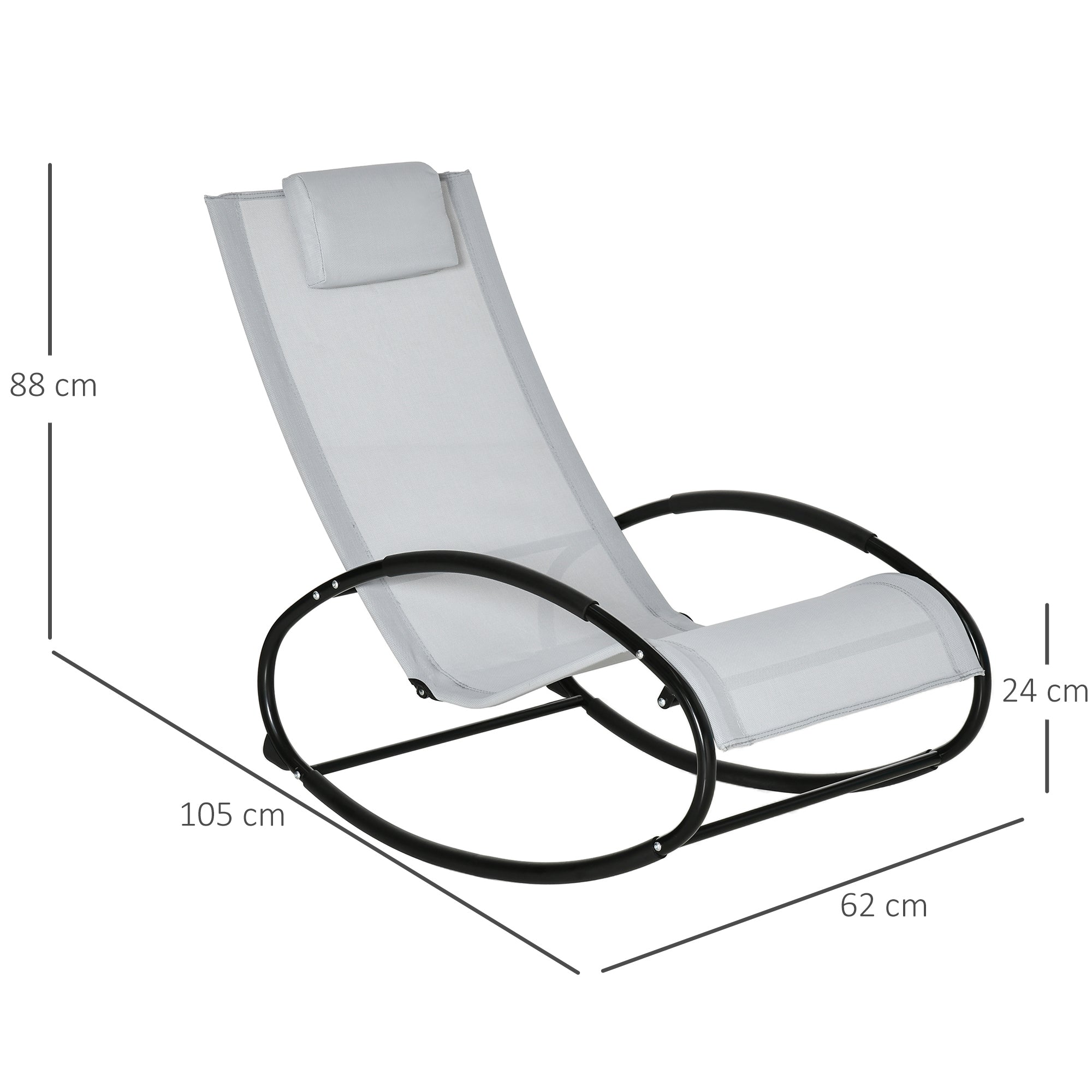 EasyComfort Sedia a Dondolo da Giardino Zero Gravity, Sdraio da Giardino Ergonomica con Cuscino e Tessuto Traspirante per Interno ed Esterno, Grigia