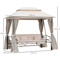 EASYCOMFORT  Dondolo Reclinabile Gazebo con Divano Dondolo a 3 Posti e Zanzariera Beige