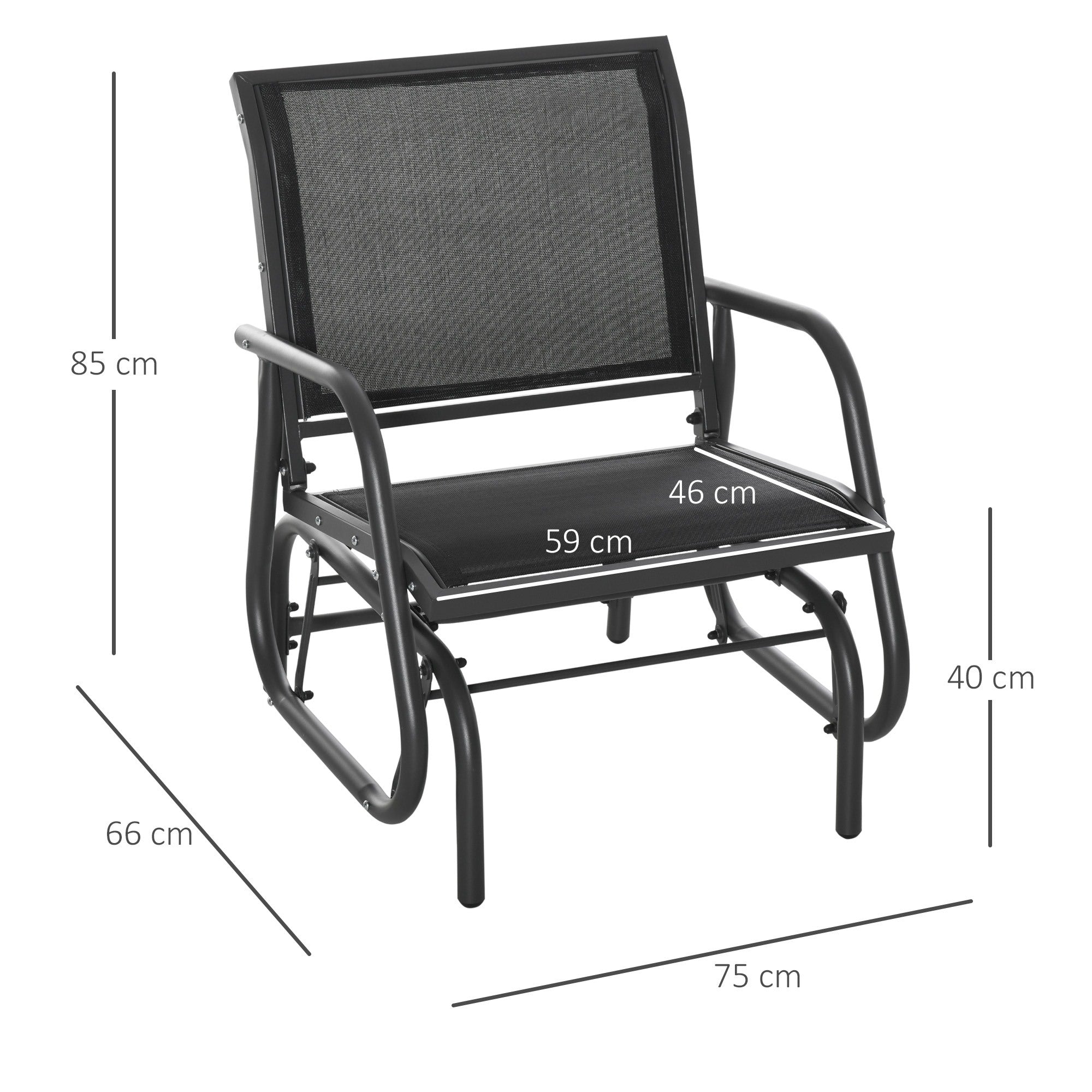 EasyComfort Sedia a Dondolo da Giardino in Metallo e Seduta in Tessuto Traspirante, 75x66x85cm Nero e Grigio Scuro