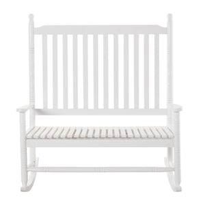 EasyComfort Sedia a Dondolo 2 Posti in Legno con Schienale Alto e Braccioli, 117x85x120 cm, Bianco